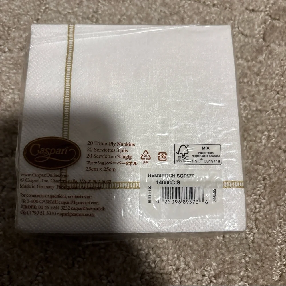 Caspari Hemstitch Script Letter S 20 Triple Ply Napkins 25cmx25cm